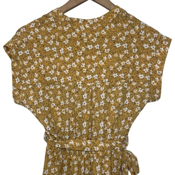 MONTEAU | Mustard Yellow Short Sleeve Floral Knee Length Dress | Size M - Picture 6 of 10